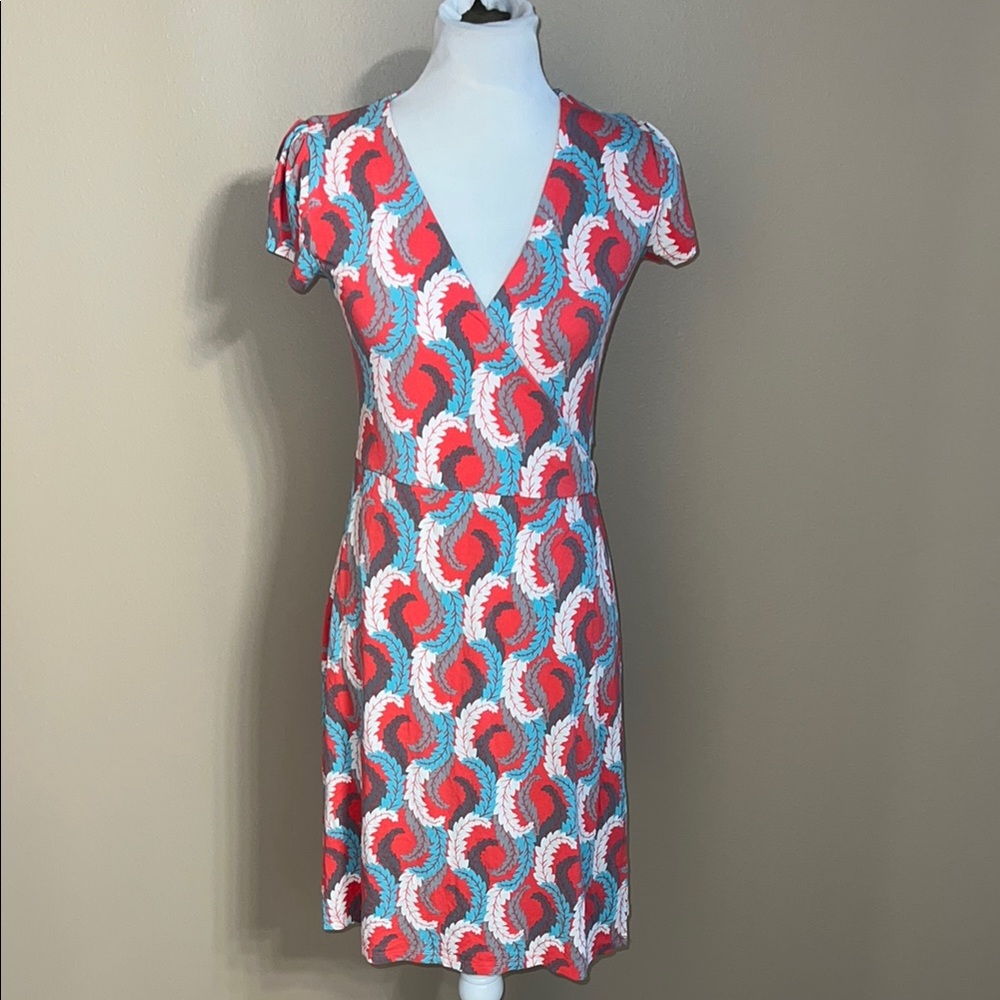 Boden Red Blue White Swirl Midi Dress